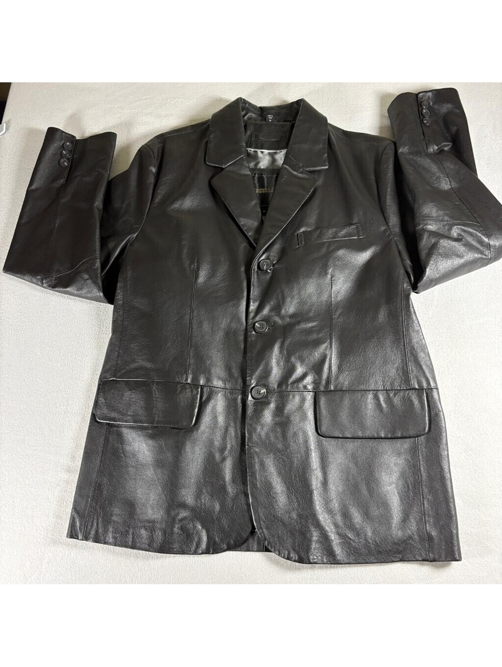 Excelled Leather Jacket Mens Medium Black 3 Button Blazer Sport Coat Genuine